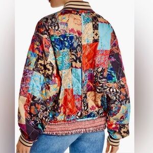 FREE PEOPLE Pandora Satin Quilted Mixed Print Reversible Bomber Jacket